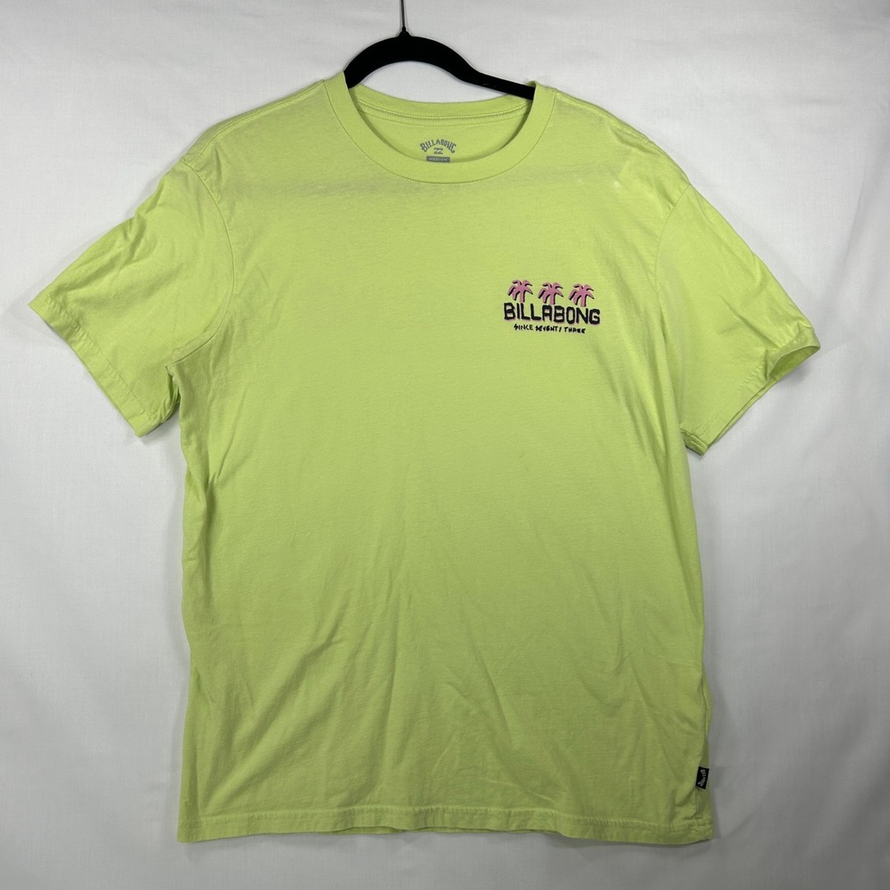 Billabong Palm Tree Logo T-Shirt Medium Lime Green Graphic Surf Tee